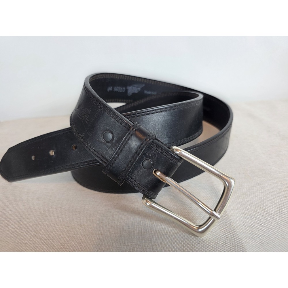 Red Wing 96519 Black Leather Belt Size 46 Made in‎ USA Solid Brass Buckle